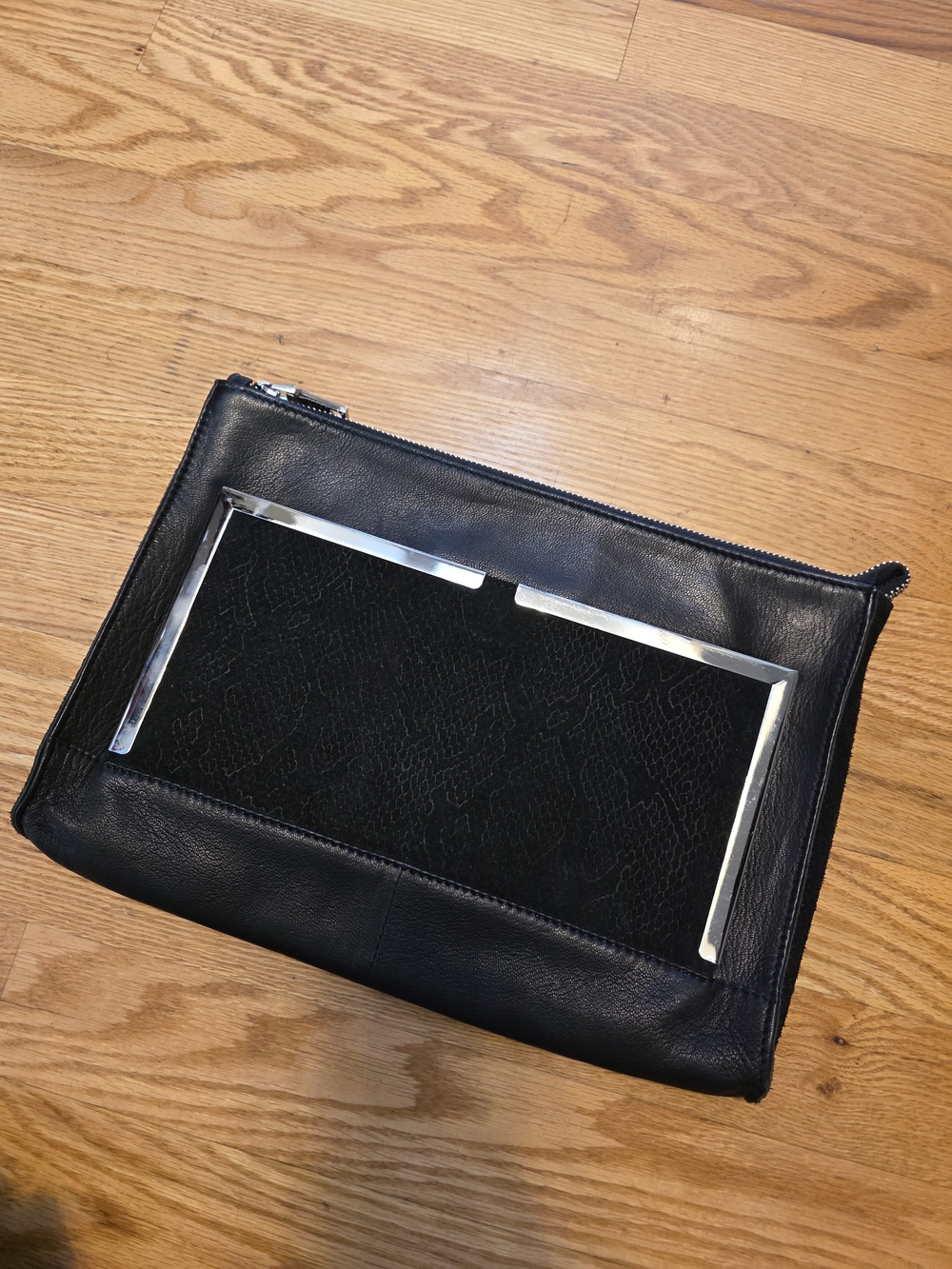 ASOS Black Genuine Leather Zip Pouch Clutch